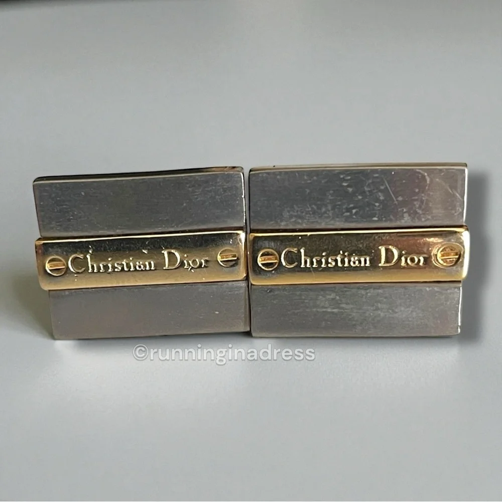 Christian Dior Vintage Two-Tone Gold & Silver Logo Cufflinks